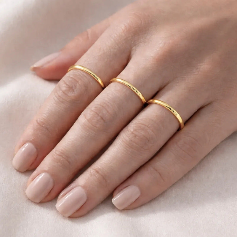 3 Aneis Fio Redondo Aliancinha Prata 925 Dourada Ouro 18k