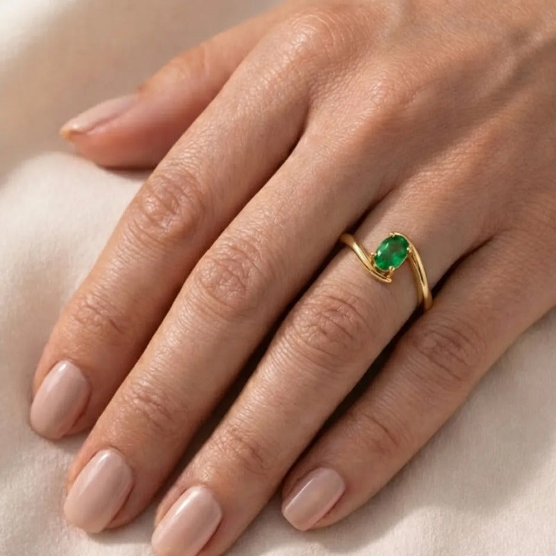 Anel Miami Prata 925 Dourada Ouro 18k - Esmeralda