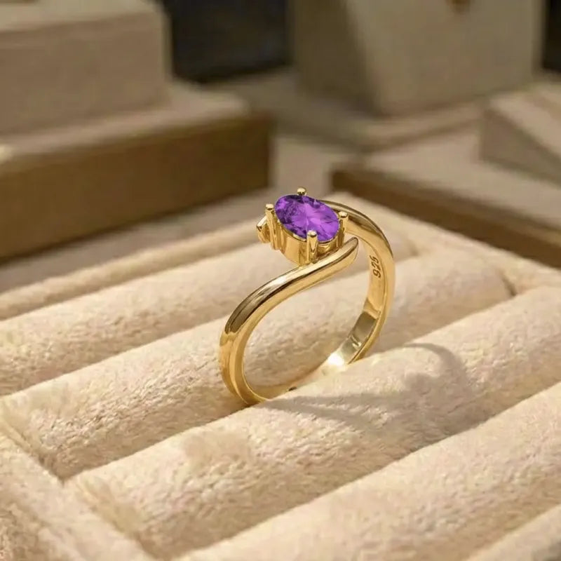 Anel Miami Prata 925 Dourada Ouro 18k- Ametista