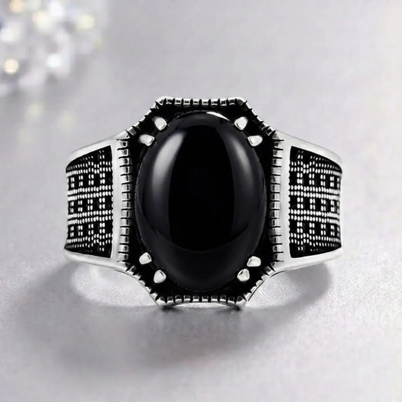 Anel Prata 925 Black Ônix Natural Cabochão Exclusivo
