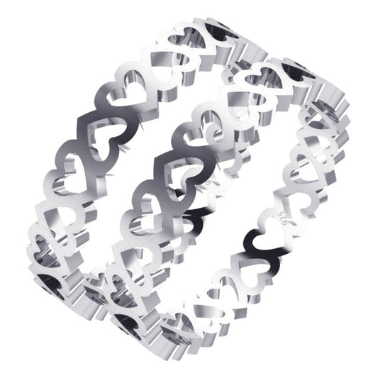 Kit 2 Anillos de Plata 925 con Corazones Huecos - Exclusivo