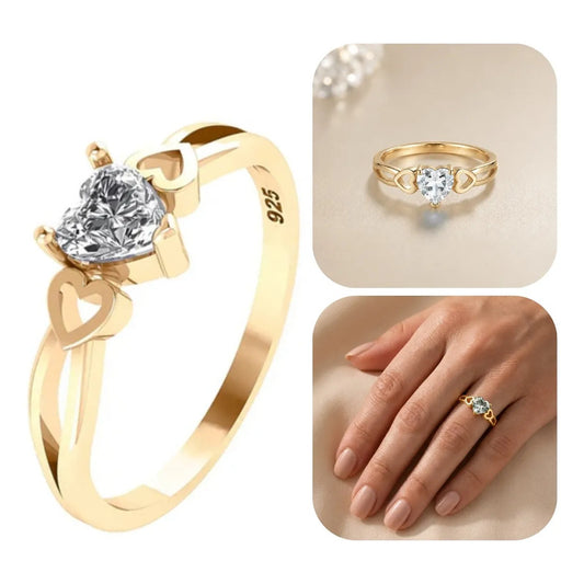 Anel Eterno Coração Prata 925 Dourada Ouro 18k Zircônia