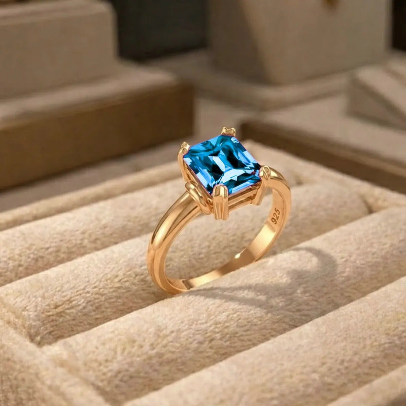 Anel Vintage Topázio Prata 925 Dourada Ouro 18k - Feminino