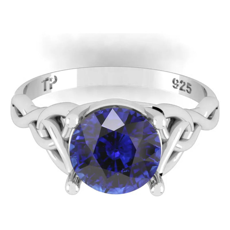 Anel Prata 925 Celta Knot Trinity Safira Azul - Feminino