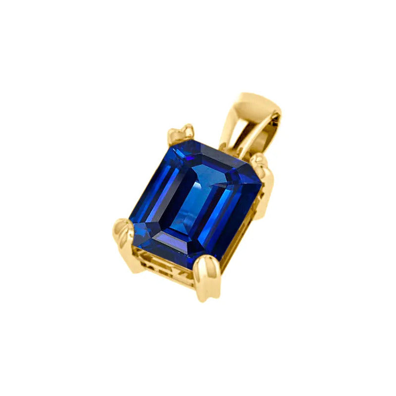 Pingente Safira Azul Retangular - Prata 925 Dourada 18k Azul