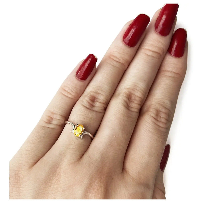 Anel Roma Citrino Prata 925 Feminino - Exclusivo