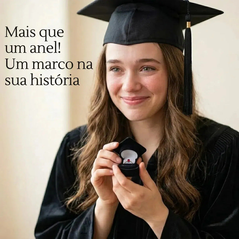 Anel Formatura Feminino Prata 925 + Caixinha Capelo Rubi 18