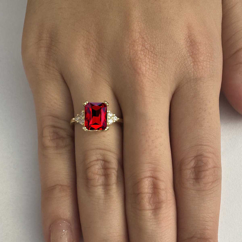 Anel Vintage Clássico Prata 925 Dourada 18k Granada