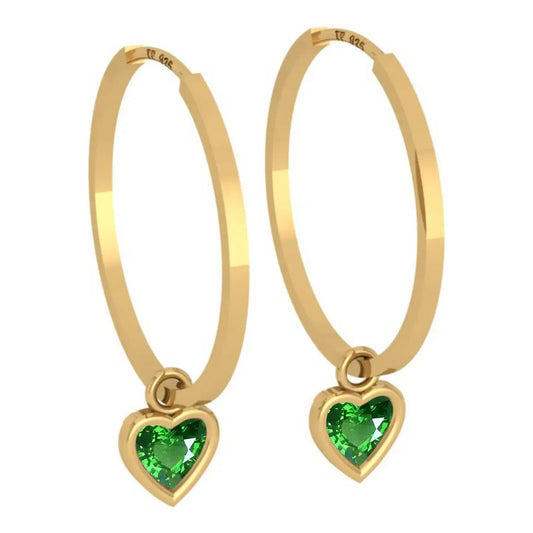 Brinco Argola Prata 925 Dourada 18k Pingnt Esmeralda Coração Dourado
