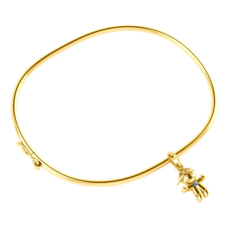Bracelete Rígido Prata 925 Dourada 18k - Pingente Menino Dourado 19 Cm
