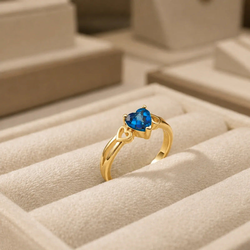 Anel Eterno Coração Pura Prata 925 Dourada Ouro 18k Safira