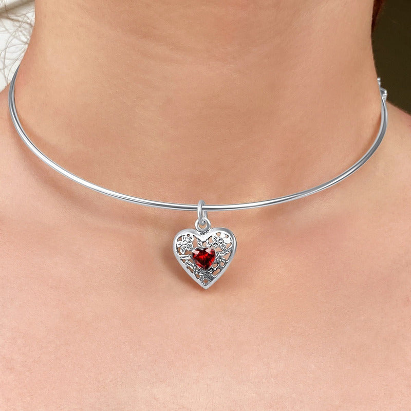 Colar Choker Filigrana Coração Prata 925 Granada Exclusivo