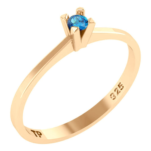 Anel Solitário Prata 925 Dourada18k - Topázio Azul