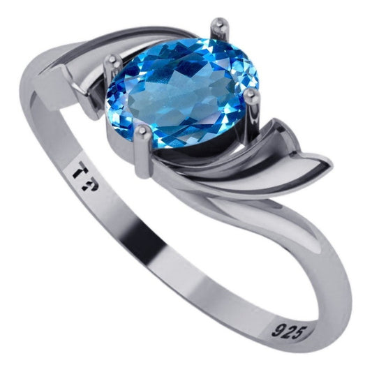 Wings Aquamarine Oval Ring Pure 925 Silver - Exclusive