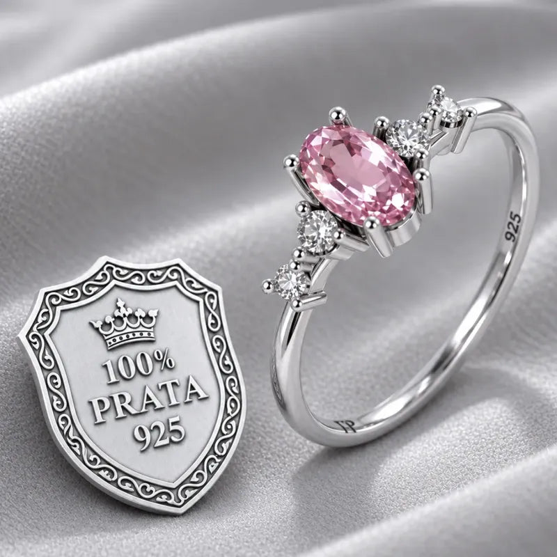 Anel Safira Rosa London Prata 925 - Tamanhos Exclusivos 20