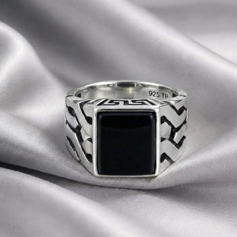 Anel Masculino Elos Prata 925 Black Onix Tamanhos Exclusivos