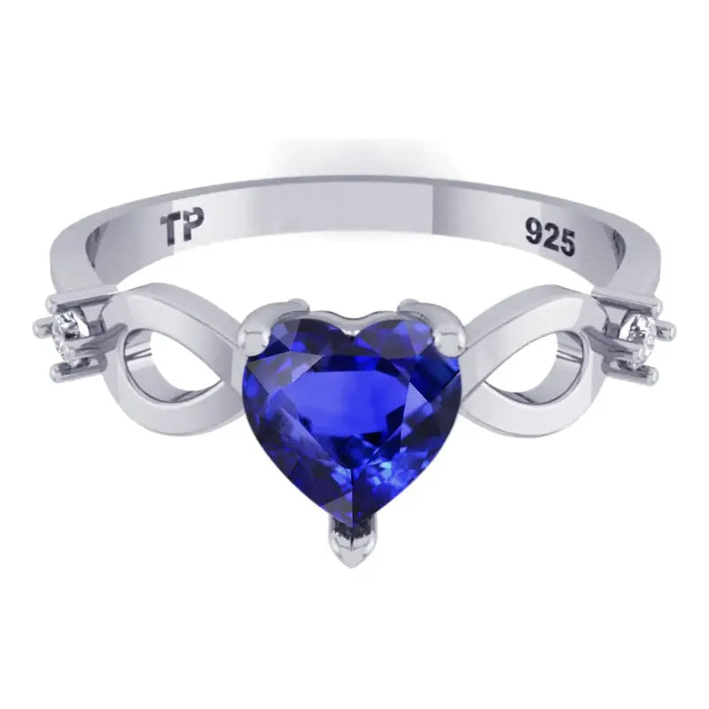 Anel Prata 925 Infinito Amor Coração - Safira Azul