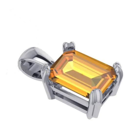 Pingente Prata 925 Retangular Citrino Unissex - Exclusivo Amarelo