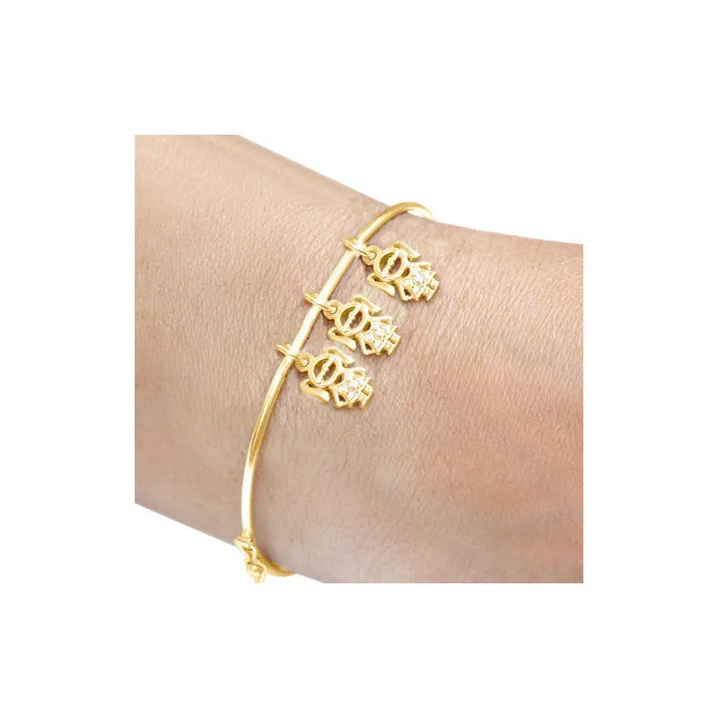 Pulseira Bracelete Rígido Prata 925 Dourada 18k - 3 Meninas 19 Cm