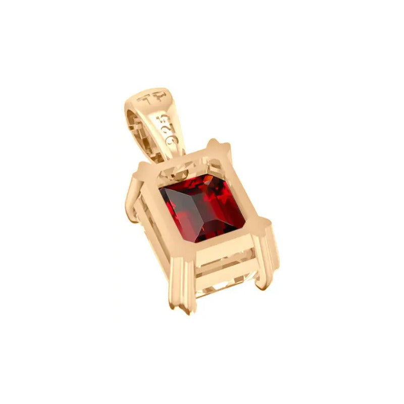 Pingente Retangular Prata 925 Dourada 18k - Granada Vermelho