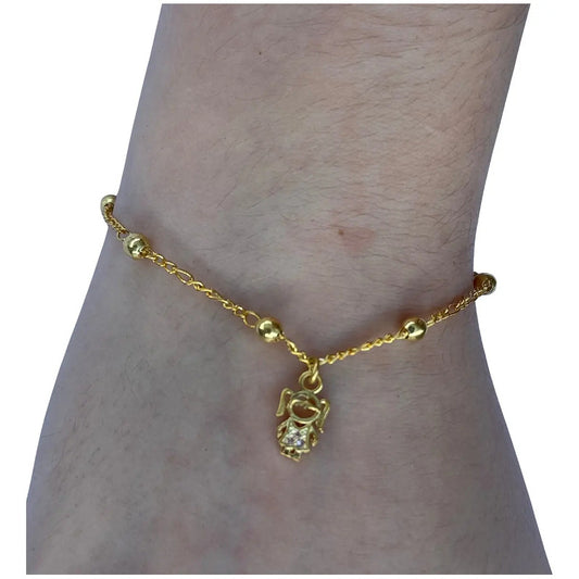 Pulseira Prata 925 Prata Dourada 18k Bolinha 3mm - Menina 18 Cm