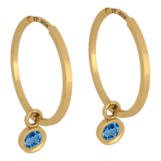 Brinco Argola Prata 925 Dourada 18k Ping Redondo - Topázio
