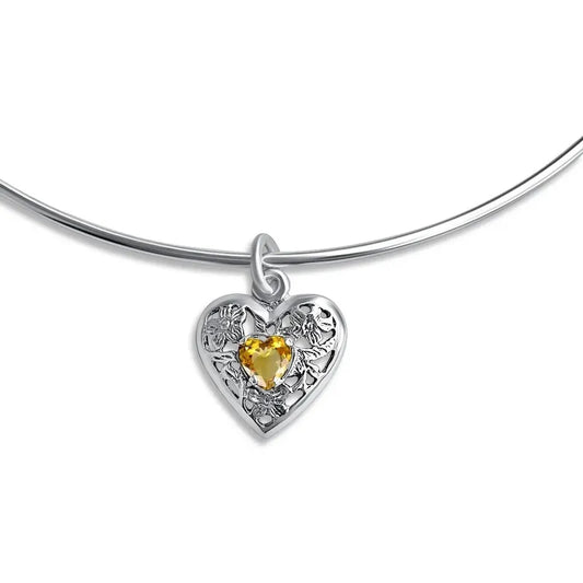 Colar Choker Filigrana Coração Prata 925 Citrino- Exclusivo