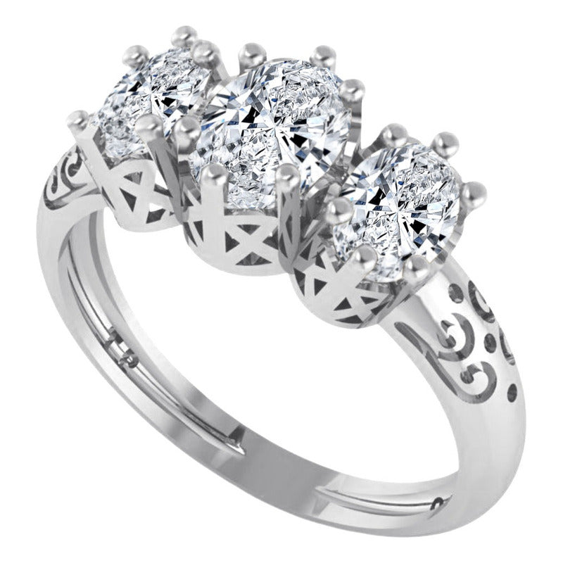 Anel Vintage De Pura Prata 925 Zirconias Oval - Exclusivo