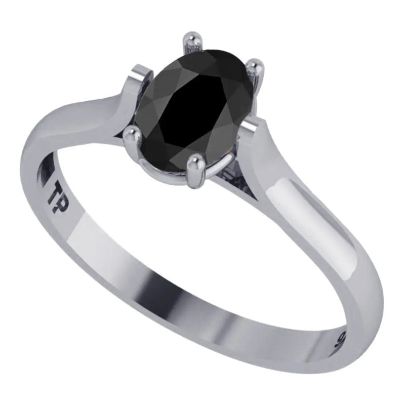 Anel Solitário Prata 925 Black Onix Oval - Exclusivo
