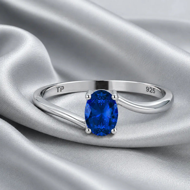 Anel De Prata 925 Solitário  Miami Safira - Feminino