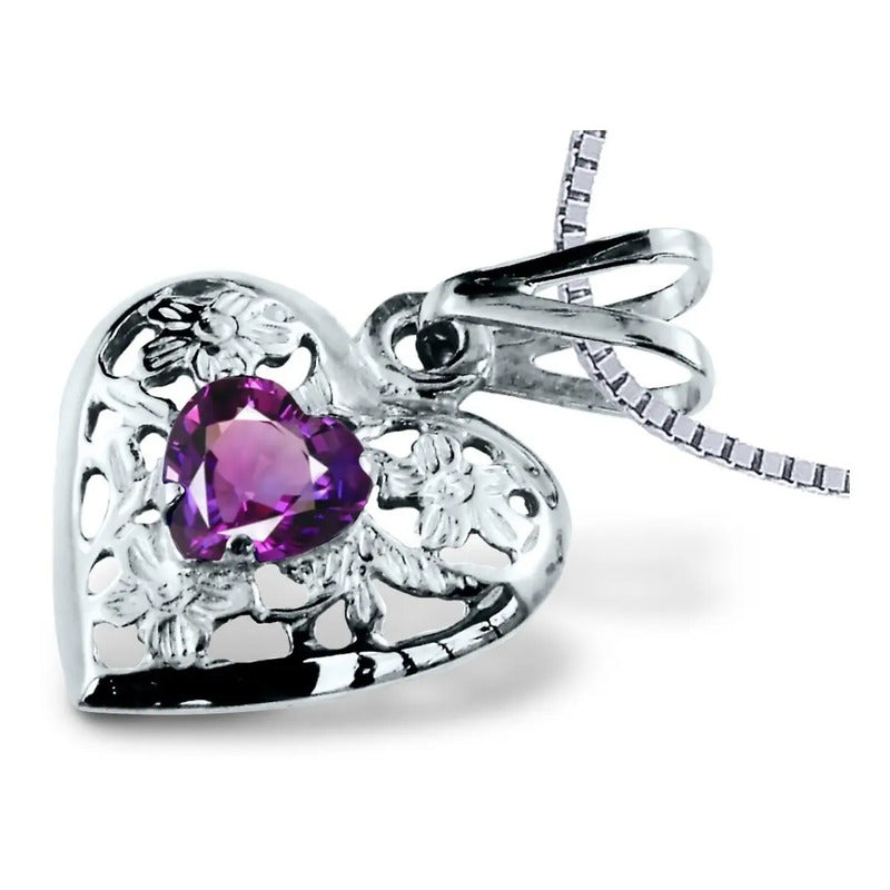 Colar Filigrana Coração Prata 925 Ametista - Exclusivo Roxo