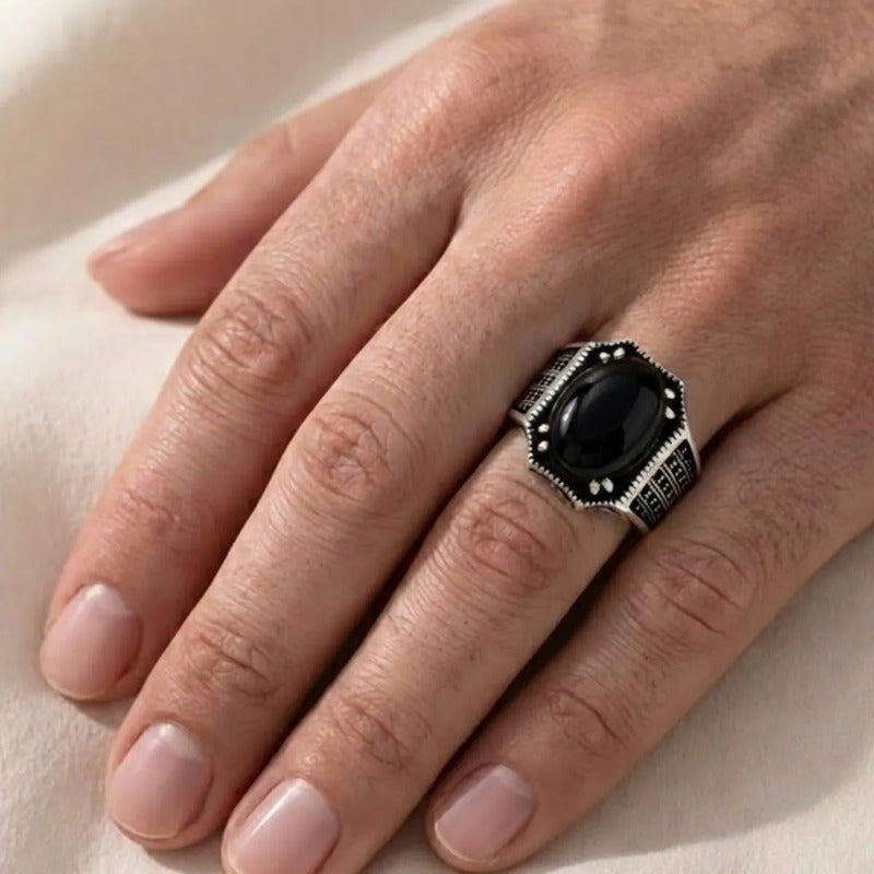 Anel Prata 925 Black Ônix Natural Cabochão Exclusivo