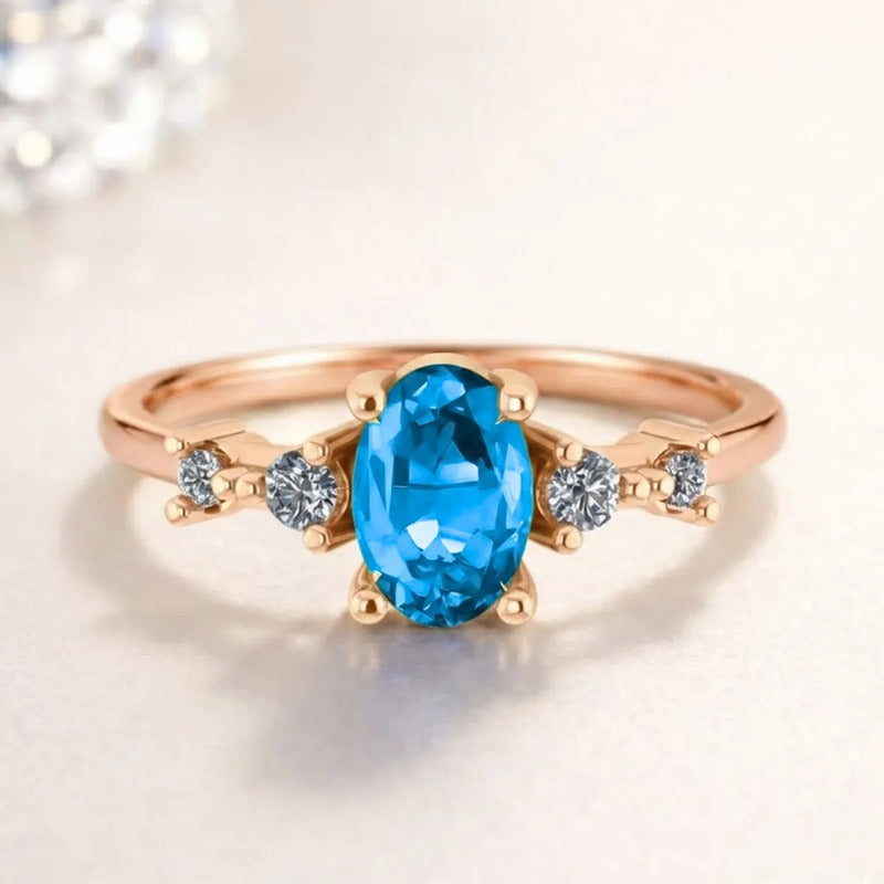 Anel Formatura Feminino Prata 925 Dourada 18k + Capelo Topázio Azul 22-23