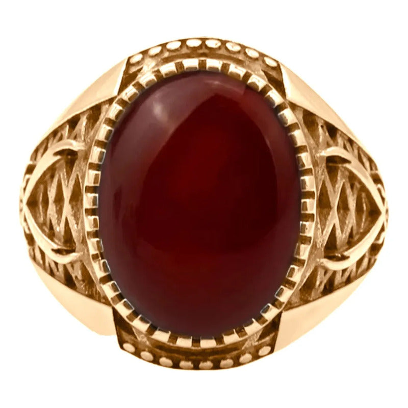 Anel Masculino Oval Prata 925 Dourada Ouro 18k Ágata 28