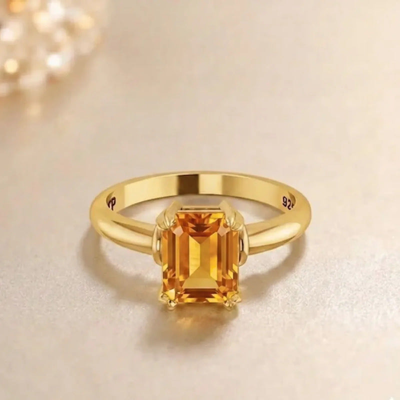 Anel Vintage Prata 925 Dourada 18k Citrino
