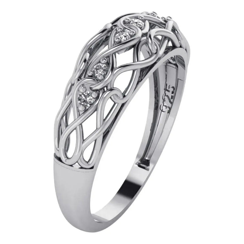 Anel Zircônias Infinito Pura Prata 925 - Feminino
