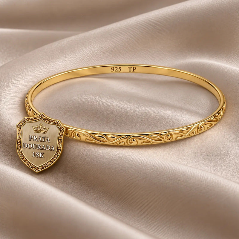 Pulseira Bracelete Arabesco Prata 925 Dourada 18k Maciço 6 Cm