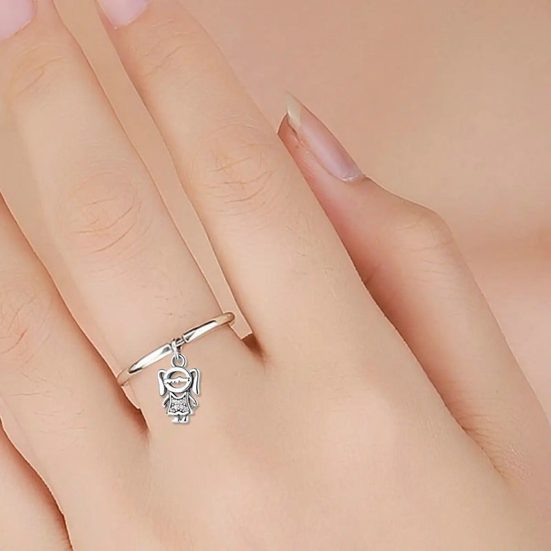 Anel Prata 925 Pingente Menina Zirconias Tamanhos Exclusivos