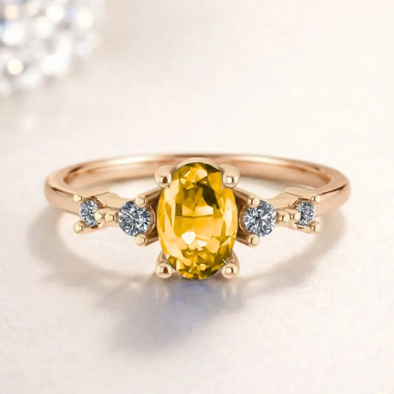 Anel London De Prata 925 Dourada Ouro 18k - Citrino