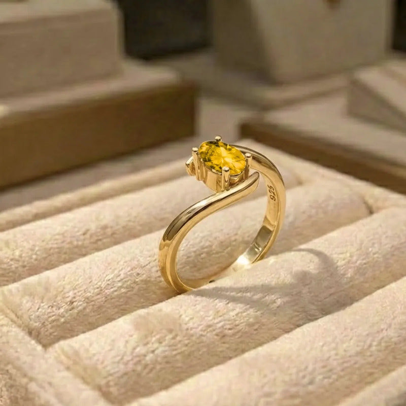 Anel Prata 925 Dourado 18k Solitário Miami Citrino Exclusivo