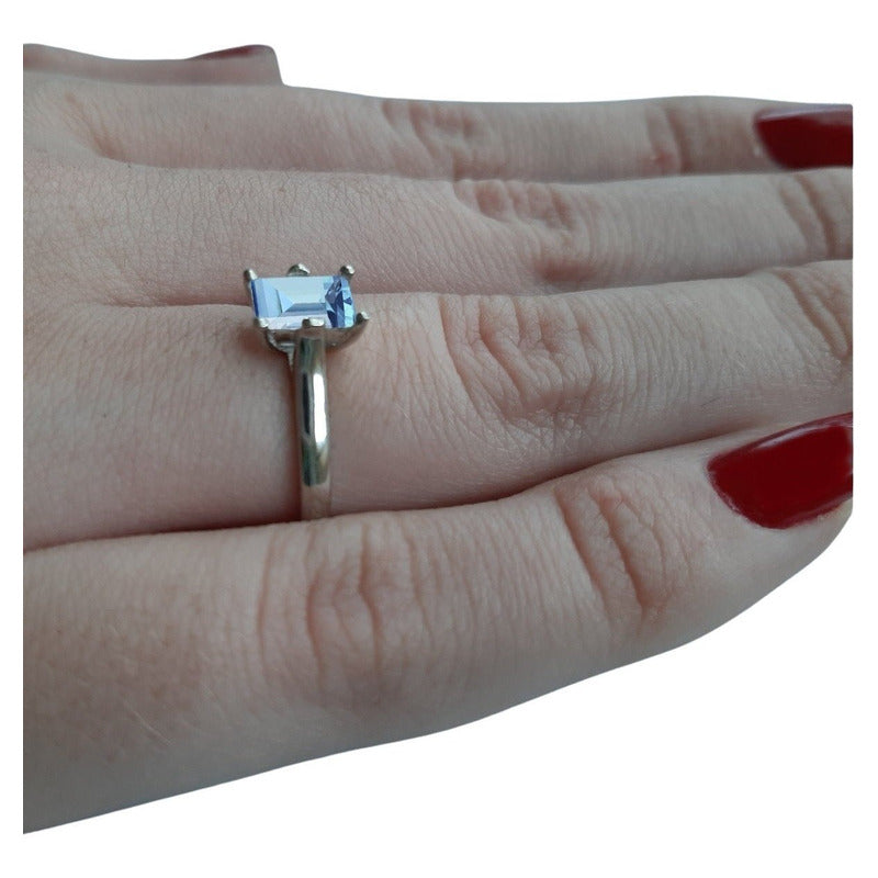 Anel Solitário Prata 925 Zirconia Retangular - Exclusivo