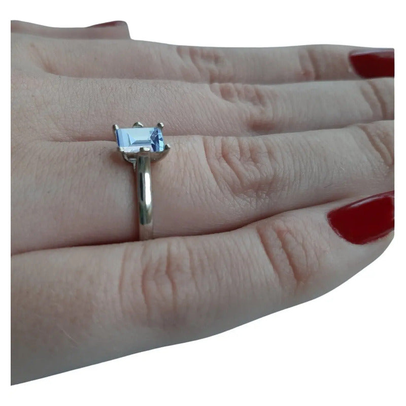 Anel Solitário Prata 925 Zirconia Retangular - Exclusivo