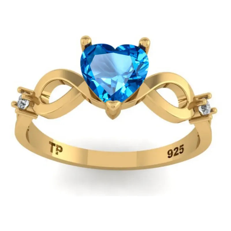 Anel Prata 925 Dourada 18k Infinito Amor Coração - Topázio