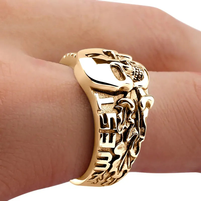 Anel Caveira Pura Prata 925 Dourada Ouro 18k