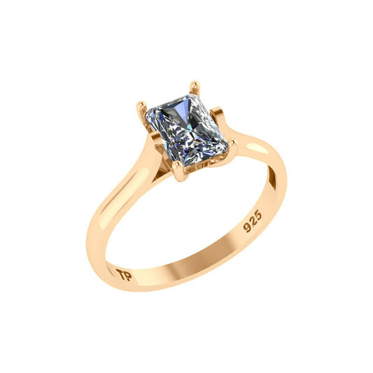Rectangular Solitaire Ring 925 Silver 18k Gold - Zirconia
