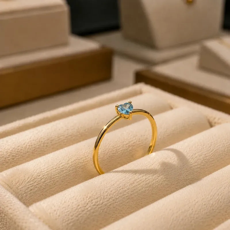 Anel Solitário Topázio Coração Prata 925 Dourada  Ouro 18k