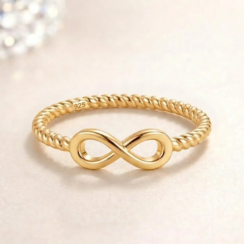 Anel Infinito Prata 925 Dourada Ouro 18k - Certificado