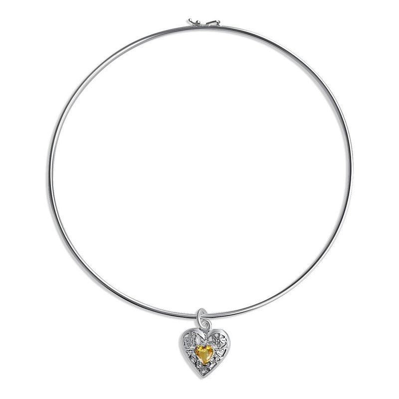 Colar Choker Filigrana Coração Prata 925 Citrino- Exclusivo