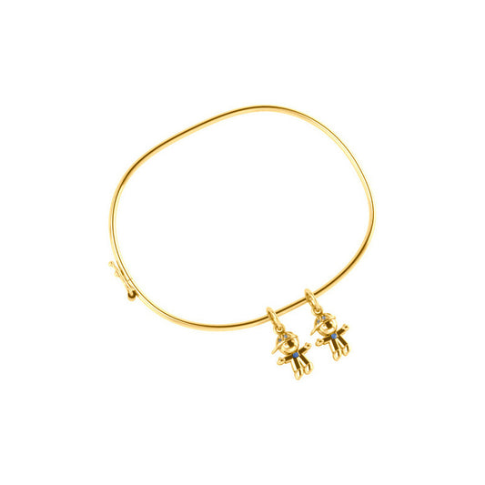 Pulsera rígida de plata 925 y oro de 18 quilates con colgante de 2 niños 