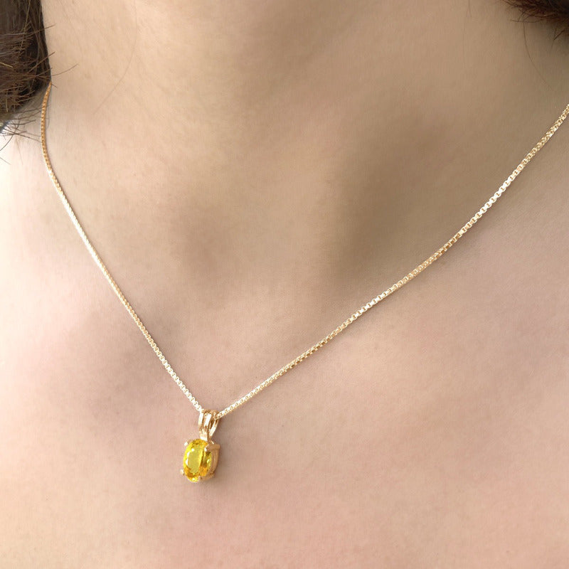 Colar Pingente Oval Prata 925 Dourada 18k - Citrino